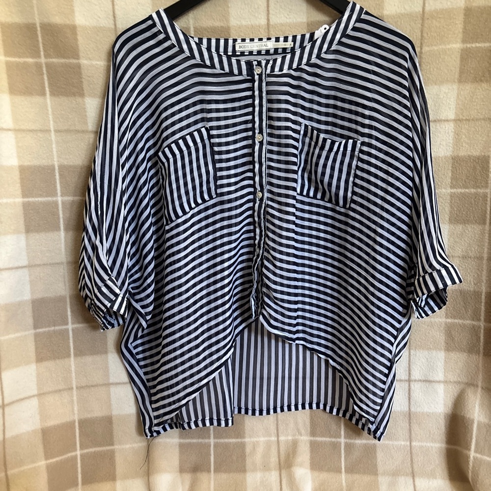 Body Central Blue and White Oversized Button Down Shirt